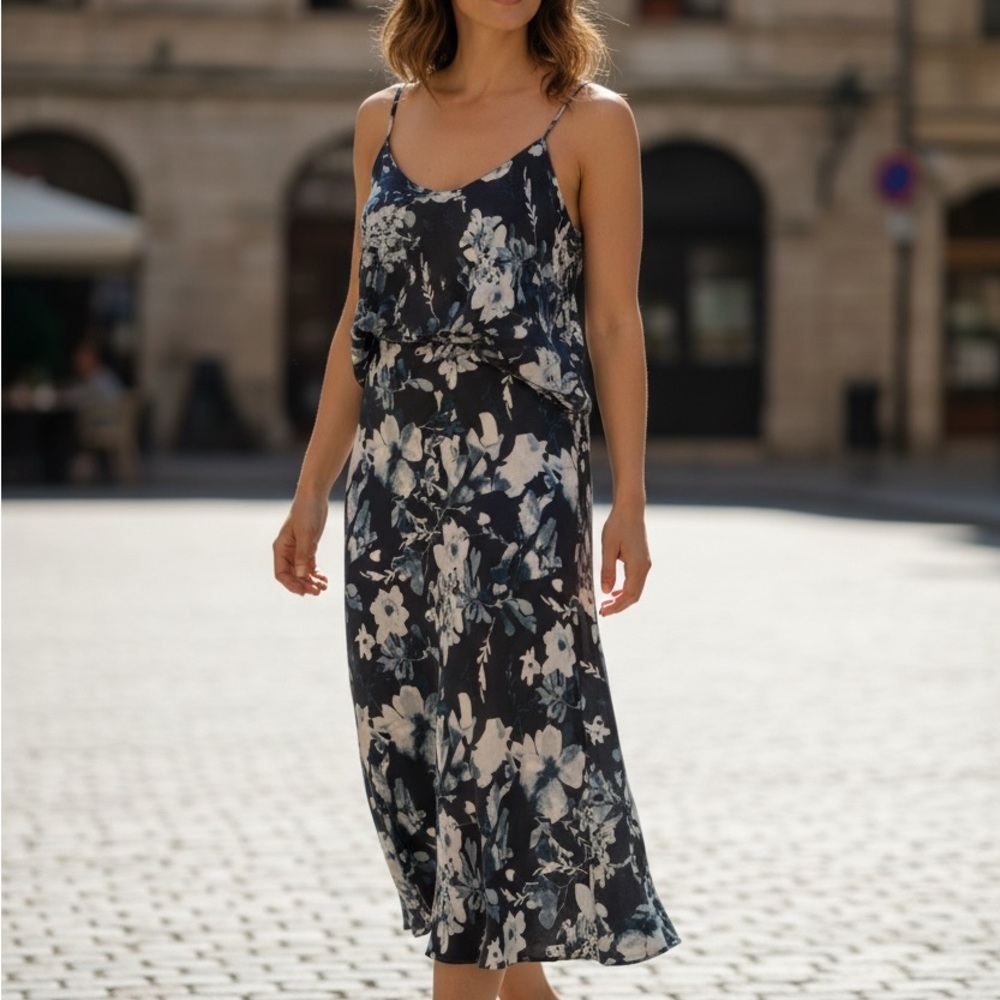Rails, Floral Slip Midi skirt with separate top  in Navy and White